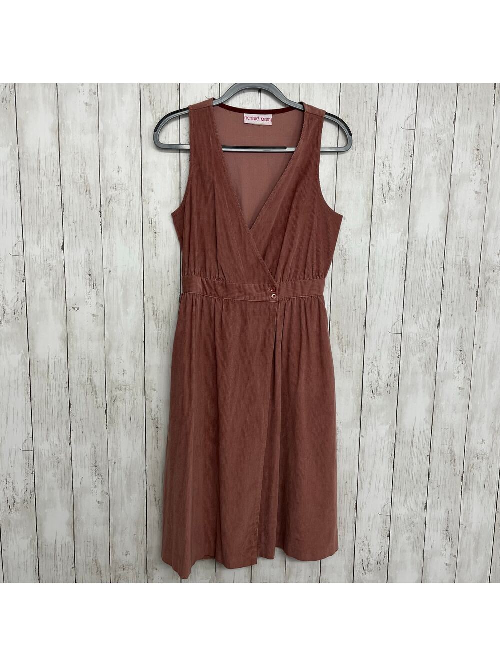 Richard Barry Corduroy Sleeveless V-Neck Midi Pockets Vintage Wrap Dress 10